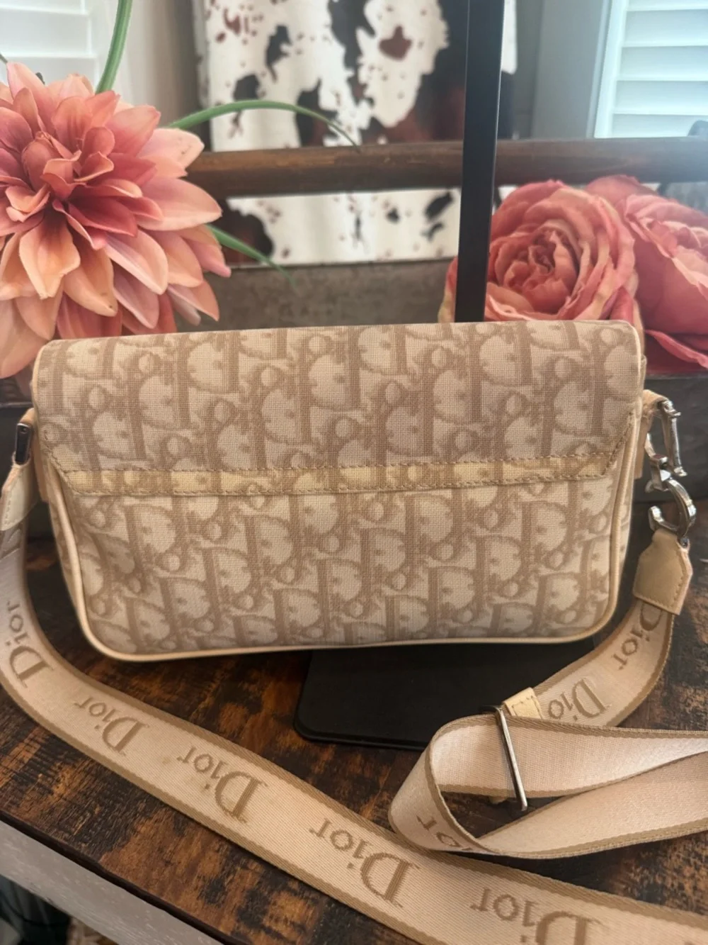 Dior Beige Trotter Floral-Embroidered Crossbody w/COA & Matching Wallet BOD1024 - Picture 3 of 16